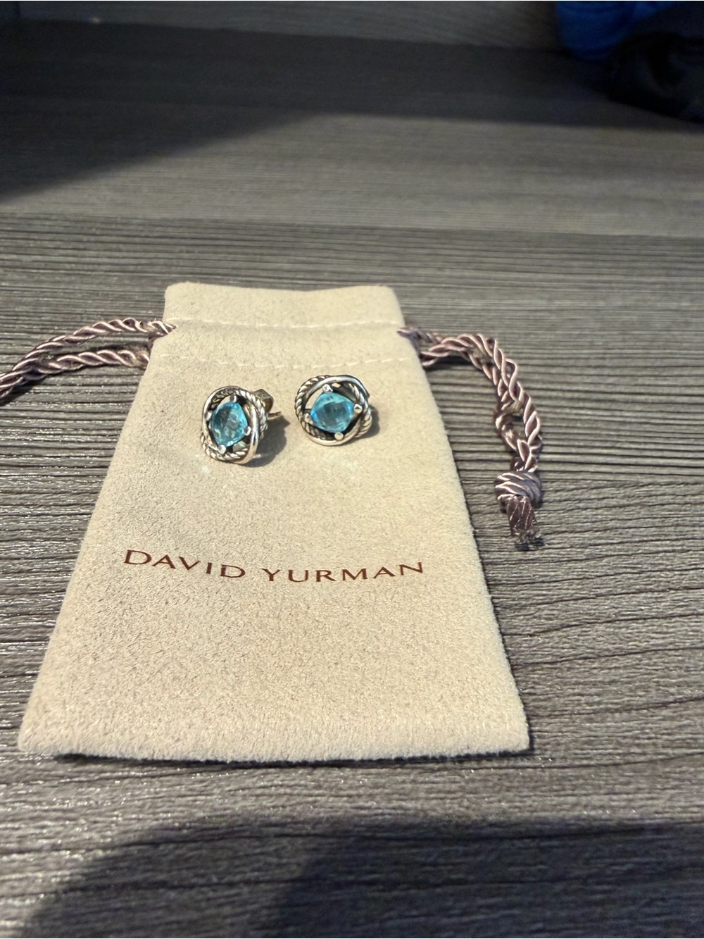 David Yurman Sterling Silver Blue Topaz Cable Stud Earrings